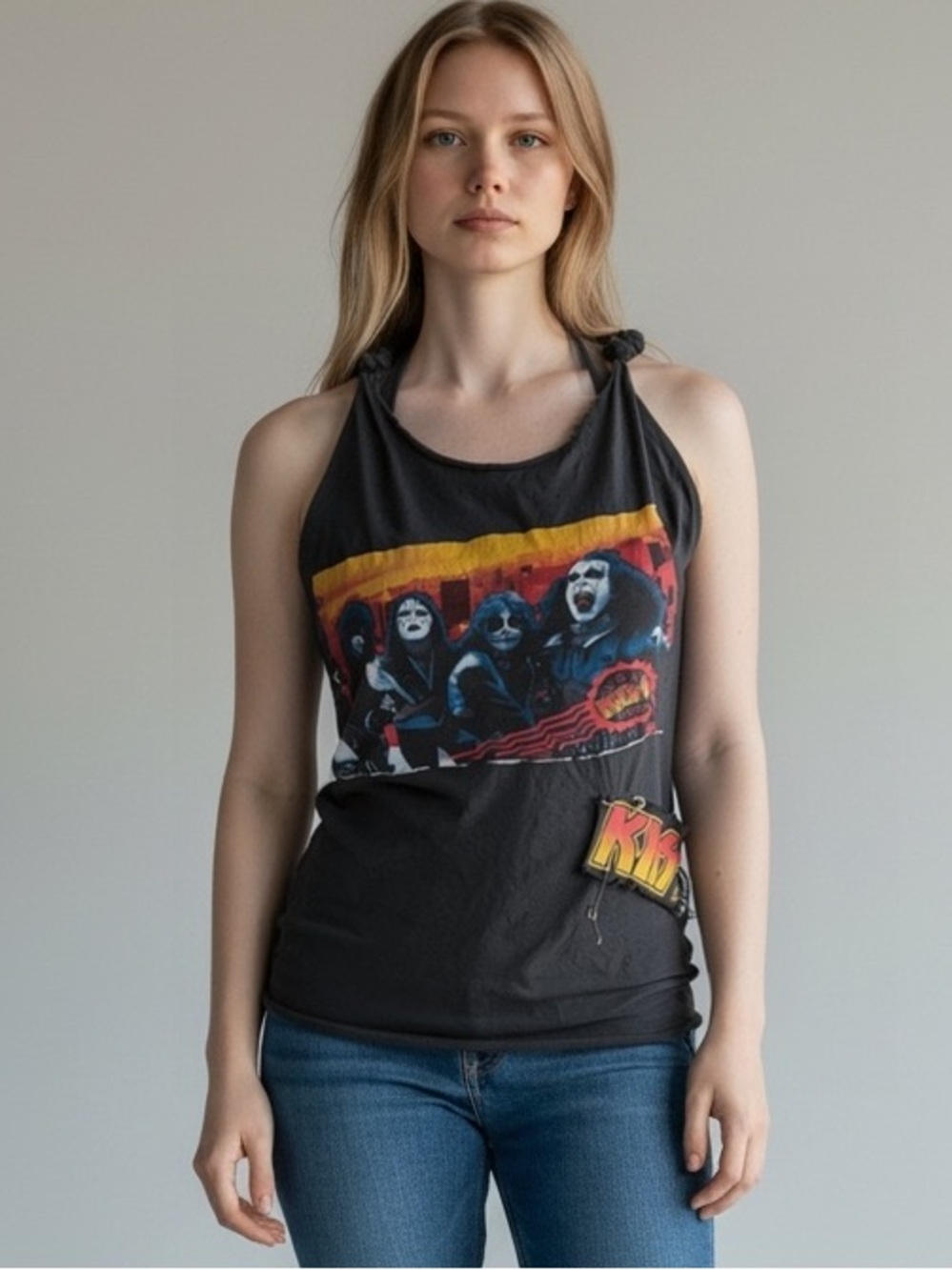 Vintage 90s Reworked Kiss Band Black Band Tee Tank
